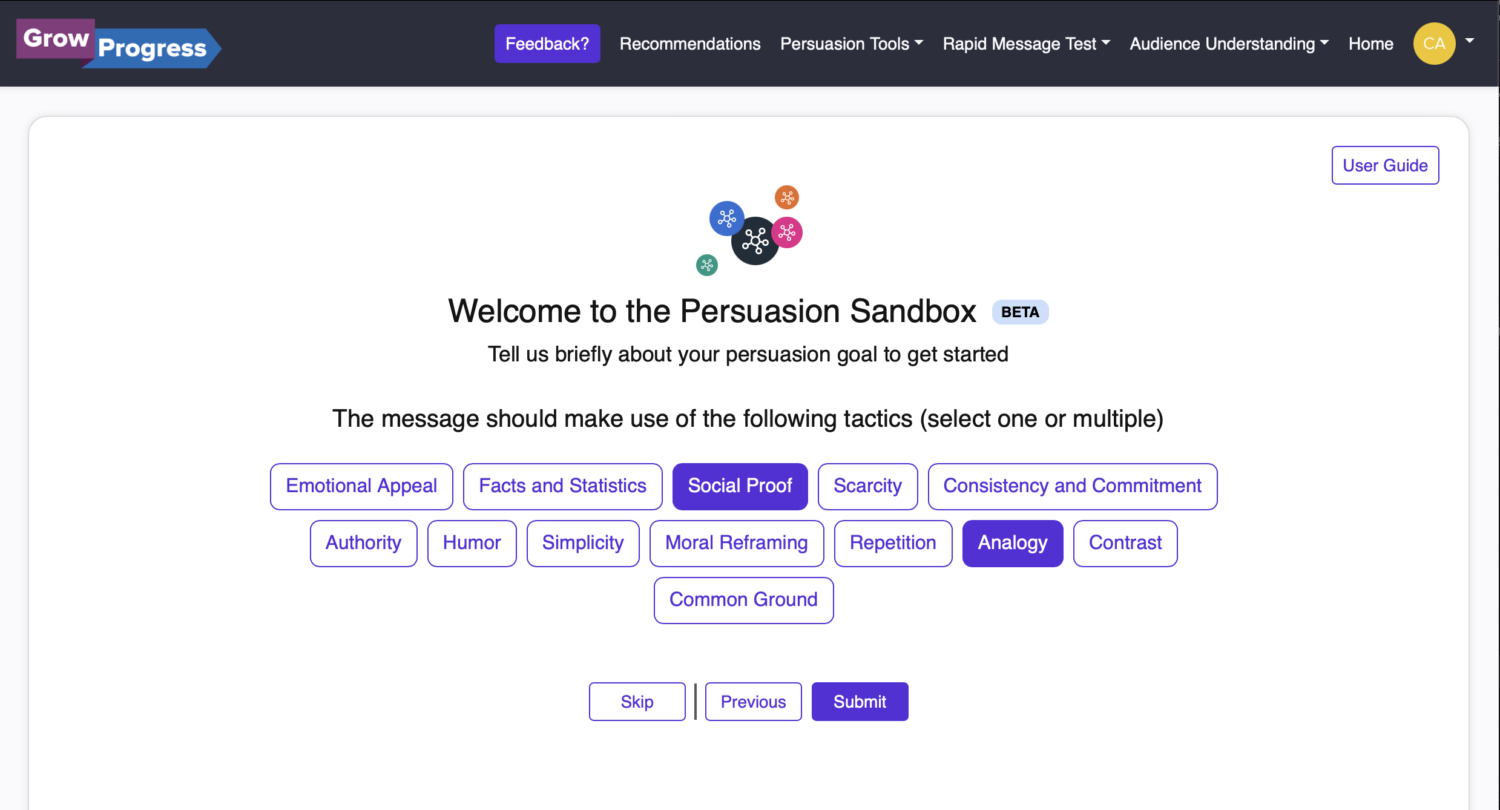 persuasion sandbox website screenshot